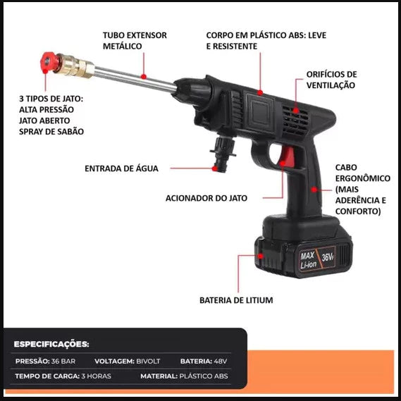 Lavadora de Alta Pressão Portátil Profissional Sem Fio Recarregável Original - Envio Imediato