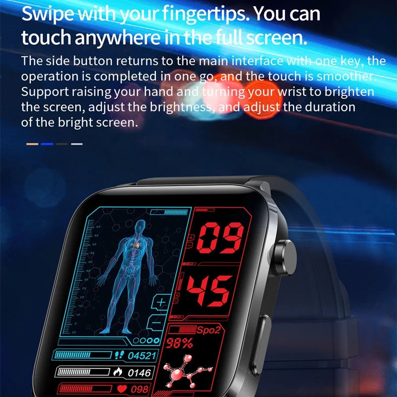 LIGE 2025 Relógio Inteligente F100 Termômetro Glicose Sanguínea Homens Sangao Laser Tratar Saúde Pressão Arterial Monitoramento Esportivo