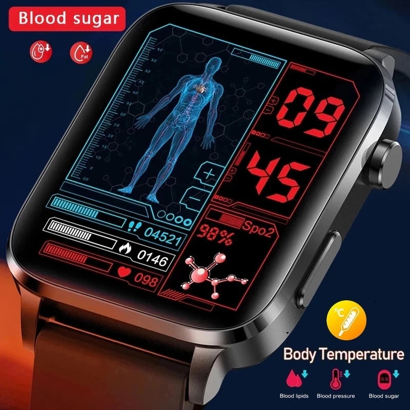 LIGE 2025 Relógio Inteligente F100 Termômetro Glicose Sanguínea Homens Sangao Laser Tratar Saúde Pressão Arterial Monitoramento Esportivo
